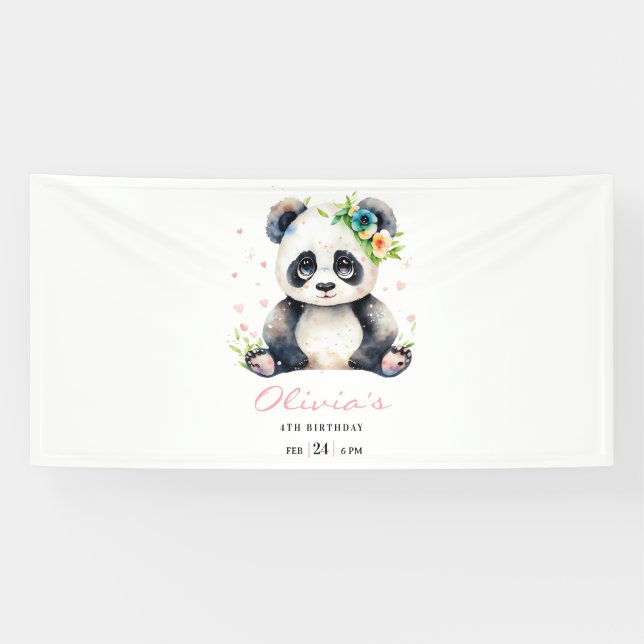 Lona Invitación de cumpleaños de Panda, cumpleaños de C (Horizontal)