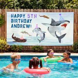 Lona Invitación de cumpleaños de tiburón Banner de fies
