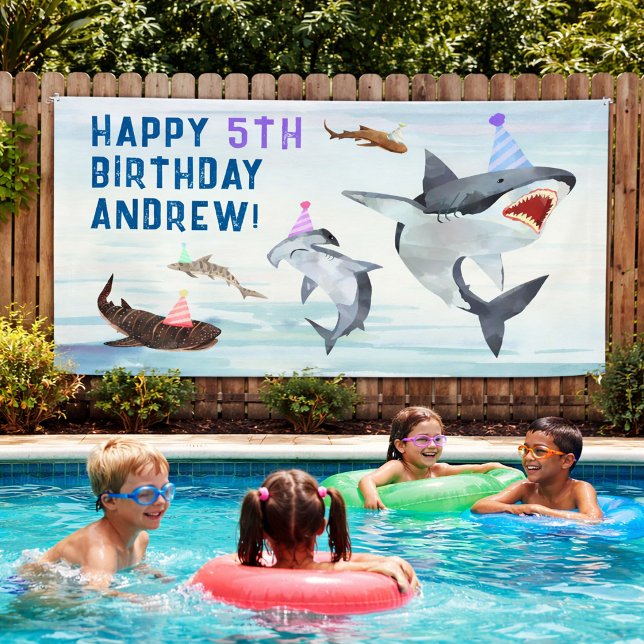 Lona Invitación de cumpleaños de tiburón Banner de fies (Subido por el creador)