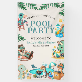 Lona Invitación de cumpleaños del Fiesta Dino Pool