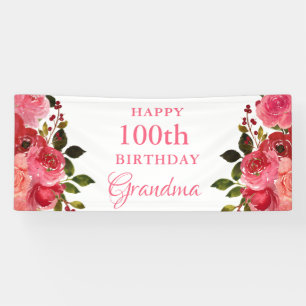 Lona Invitación de cumpleaños número 100 con flores en 