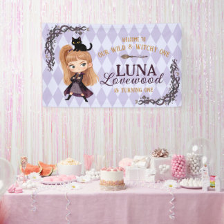 Lona Invitación de cumpleaños número uno de Chibi Witch