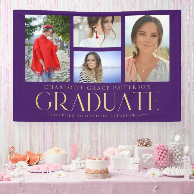 Lona Invitación simple de graduación multifoto de scrip (Fiesta)