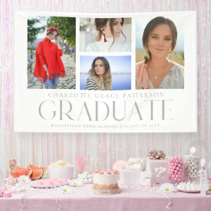 Lona Invitación simple de graduación multifoto de scrip