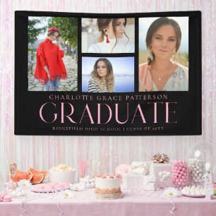 Lona Invitación simple de graduación multifoto de scrip