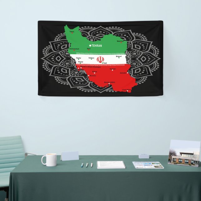 Lona Iran Map with Flag and Emblem (Feria)