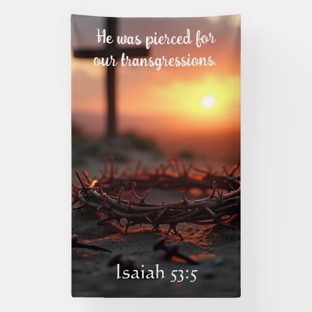 Lona Isaiah 53:5 Scripture Art with Crown of Thorns  (Vertical)