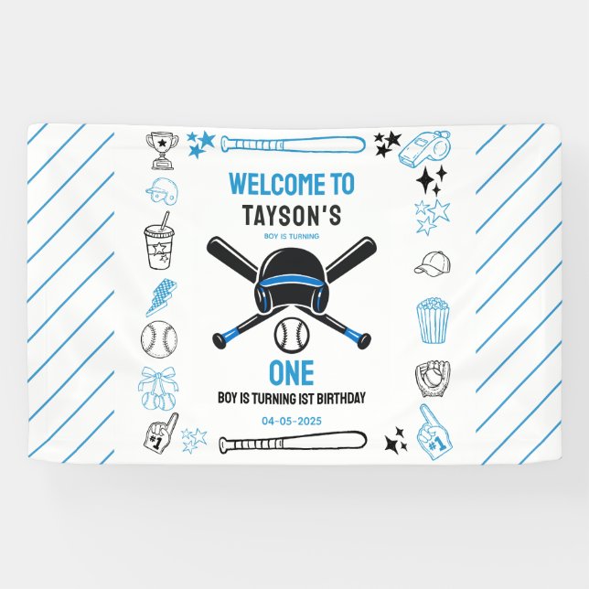 Lona It’s Game Time Baseball 1st Birthday – Fun Kids  (Horizontal)