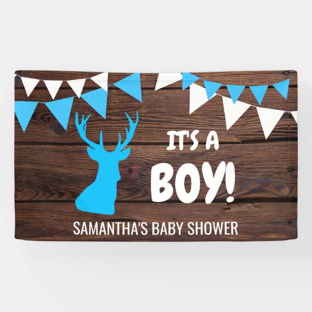 Lona IT'S A BOY! Personalizado Rustic Buck Deer Baby Sh (Horizontal)