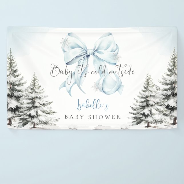Lona It's Cold Outside Blue Bow Baby Shower Party (Subido por el creador)