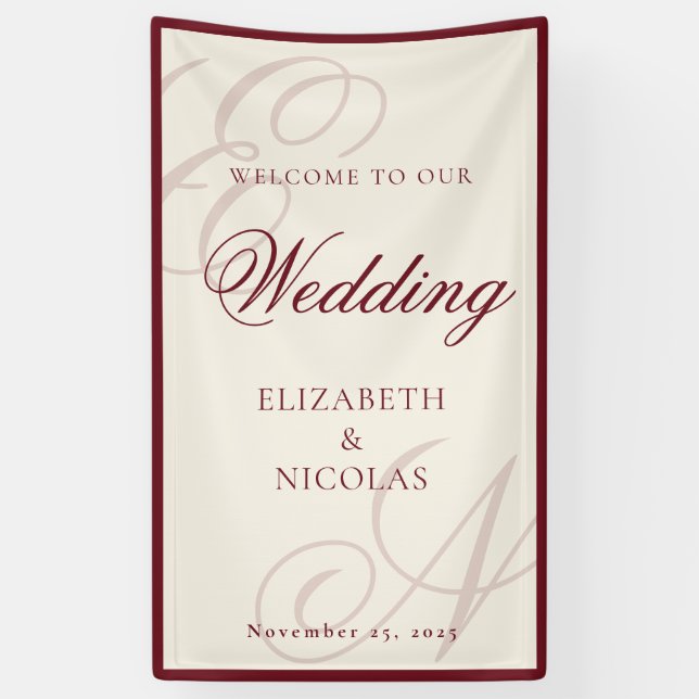 Lona Ivory Monogram Calligraphy Wedding Welcome (Vertical)