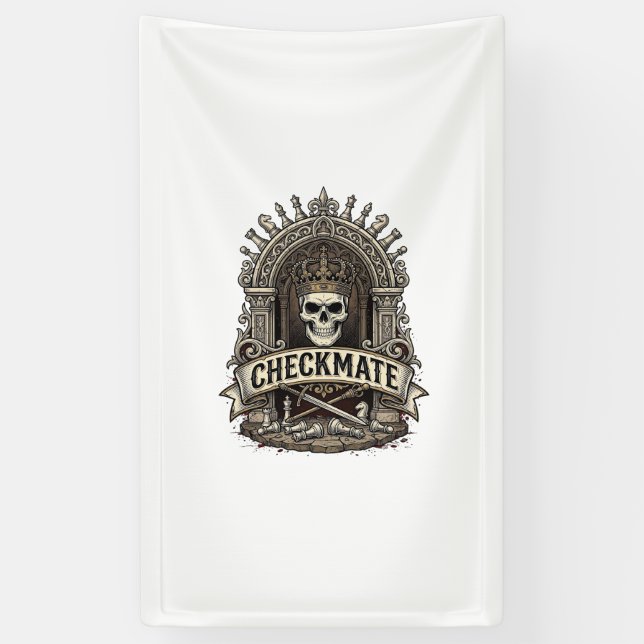 Lona Jaque Mate Rey Calavera Ajedrez Antiguo (Vertical)