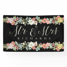 Jardín floral Mr. & Mrs Boda Script Banner