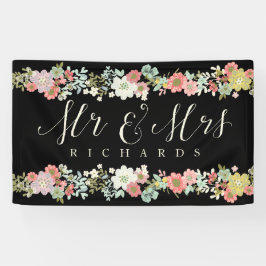 Lona Jardín floral Mr. & Mrs Boda Script Banner