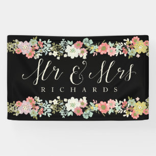 Lona Jardín floral Mr. & Mrs Boda Script Banner