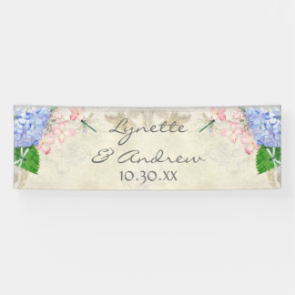 Lona Jardín inglés Hortensia azul Libélula Acuarela