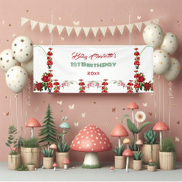 Lona Jardín Toadstool Rosas Rústicos Primer cumpleaños