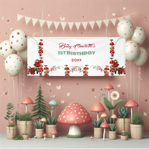 Lona Jardín Toadstool Rosas Rústicos Primer cumpleaños 