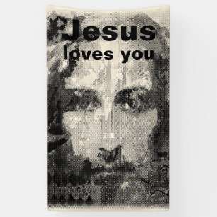 Lona Jesucristo Collage medio tono negro + tus ideas