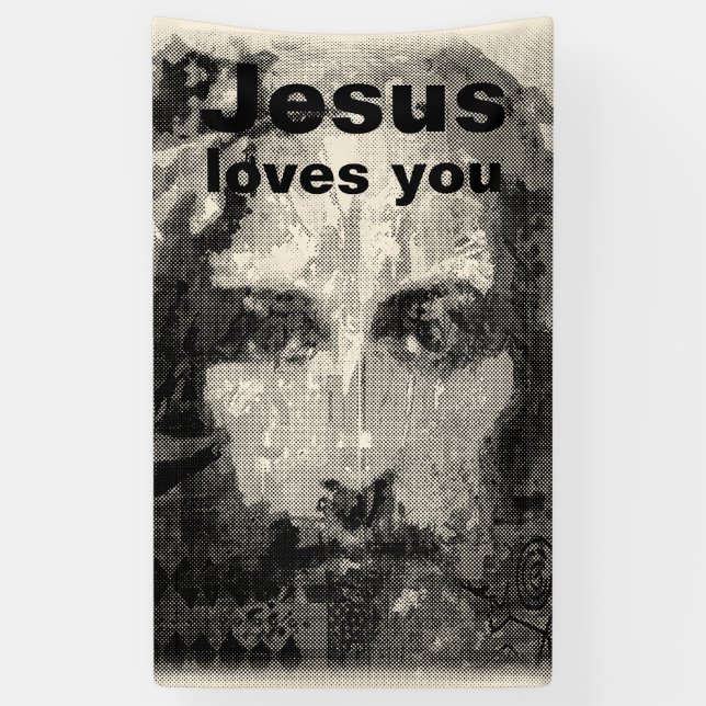 Lona Jesucristo Collage medio tono negro + tus ideas (Vertical)