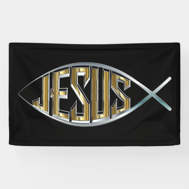 Lona Jesús dentro de un símbolo de los pescados (Horizontal)
