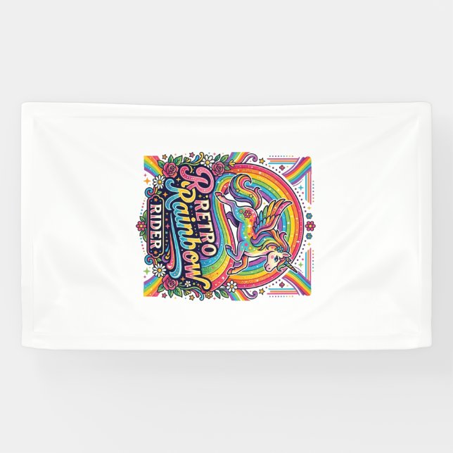 Lona Jinete de Arcoíris Retro Unicornio (Horizontal)