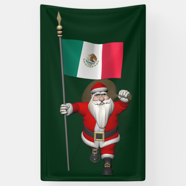 Lona Jolly Santa Claus Con Bandera De México (Vertical)
