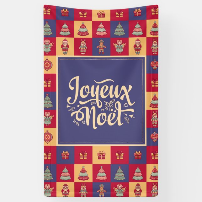 Lona Joyeux Noel french Merry navidad saludos (Vertical)
