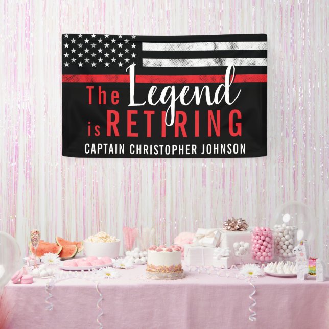 Lona Jubilación Personalizada del Bombero con Línea Roj (Fiesta)