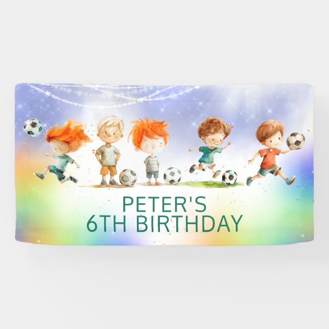 Lona Juego de cumpleaños del fútbol mágico (Horizontal)