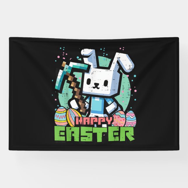 Lona Juego de Pixel del Conejo de Pascua Feliz (Horizontal)