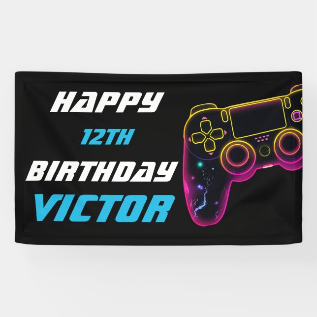 Lona Jugador de nivel de videojuego Neon Birthday (Horizontal)