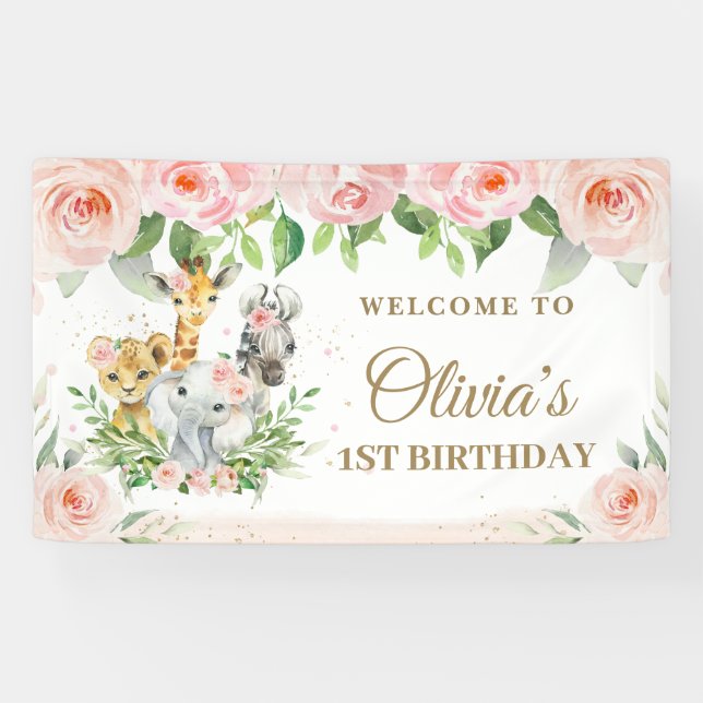 Lona Jungle Animales Safari Rubor Fondo Floral Rosa (Horizontal)