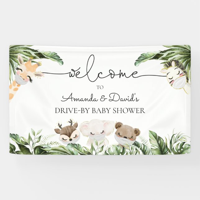 Lona Jungle Animals Baby Shower Drive Through Welcome (Horizontal)
