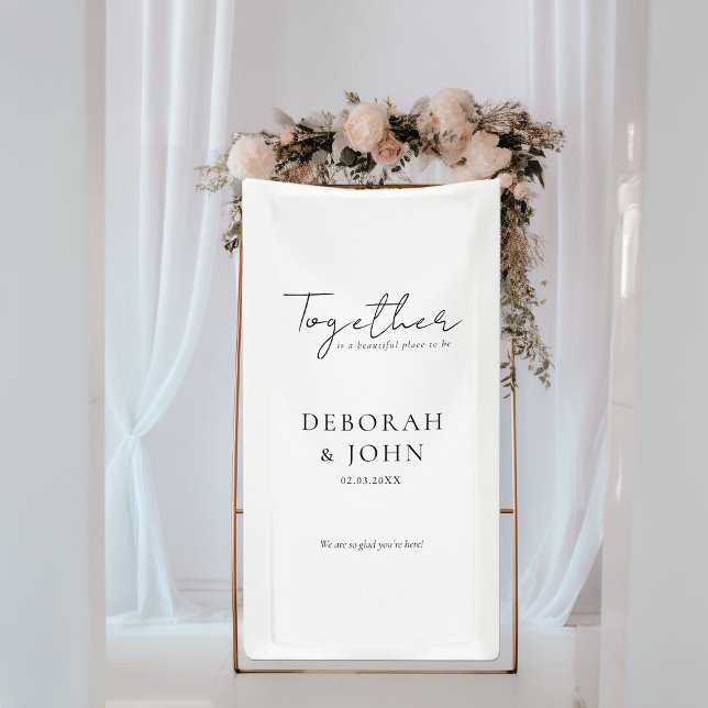 Lona ¡Juntos es un hermoso lugar para estar! Elegante, (Together is a beautiful place to be! Elegant, Modern, Wedding Banner with your Name & Date.)