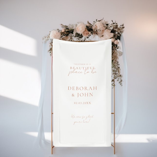 Lona ¡Juntos es un hermoso lugar para estar! Elegante, (Together is a beautiful place to be! Elegant, Wedding Banner with your Name & Date.)