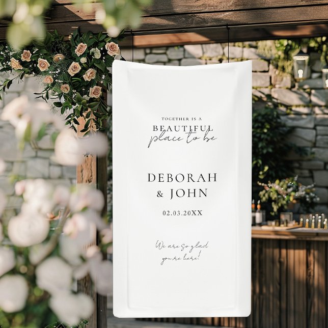 Lona ¡Juntos es un lugar hermoso para estar! Elegante, (Together is a beautiful place to be! Elegant, Wedding Banner with your Name & Date.)