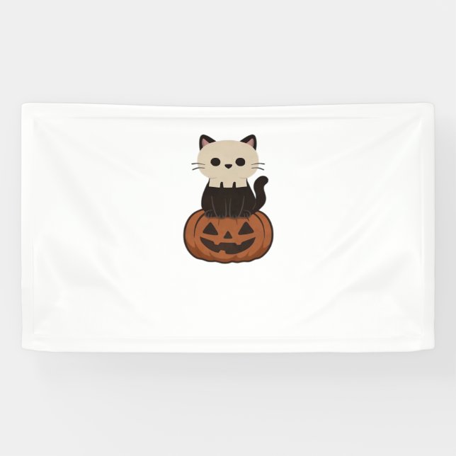 Lona Kawaii Halloween Cat y calabaza Classic T-Shirt (Horizontal)