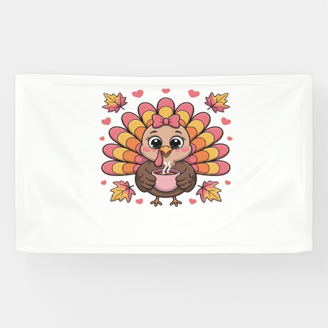 Lona kawaii rosa thanksintero pavo clásica camiseta (Horizontal)