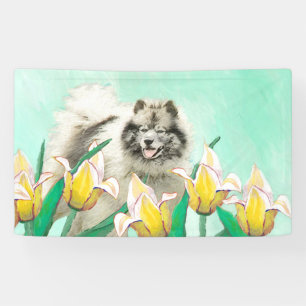 Lona Keeshond en tulipanes pintando arte original del p