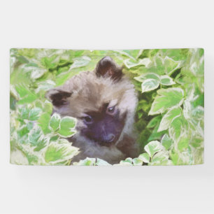 Lona Keeshond Puppy en el jardín pintando arte original