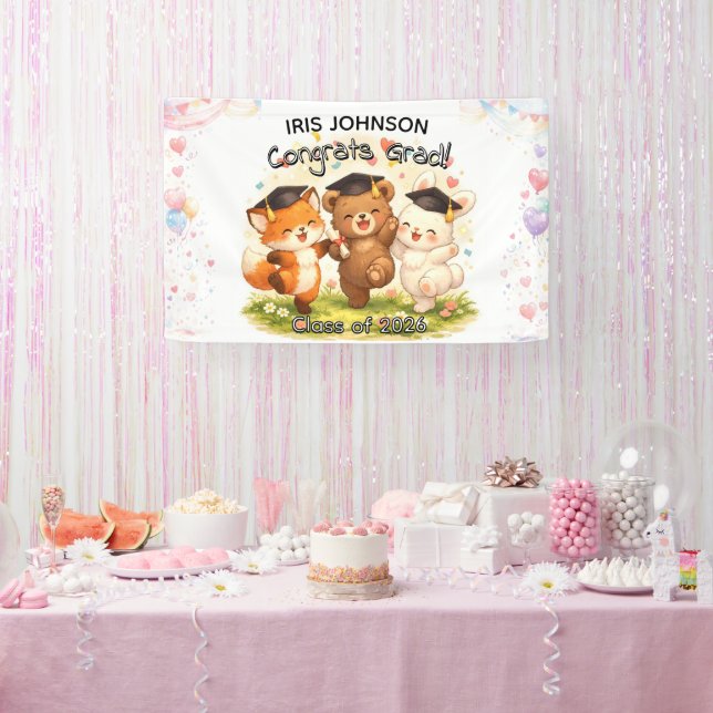 Lona Kid's Cute Woodland Graduation Banner w/ Name (Fiesta)