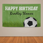 Lona Kids Soccer Football Birthday Party<br><div class="desc">Soccer themed happy birthday banner featuring a green football pitch,  lush green grass,  a soccer ball,  and a childrens party banner template.</div>