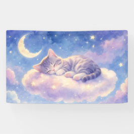Lona Kitten Durmiendo en la Nube Banner Luna