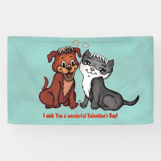 Lona Kitty y Puppy, ¡Feliz Día de San Valentín! (Horizontal)