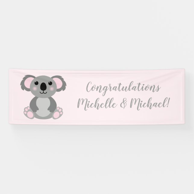 Lona Koala Bear Baby Shower Chica Rosa (Horizontal)