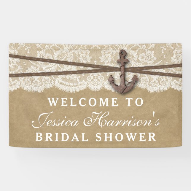 Lona Kraft, Lace y Nautical Anchor Beach Bridal Shower (Horizontal)