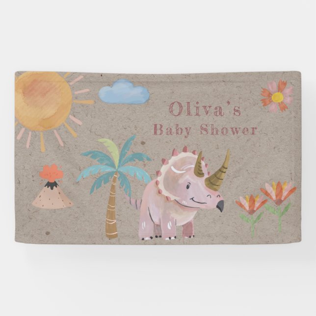 Lona Kraft Pink Triceratops Dinisaur Chica Baby Shower (Horizontal)