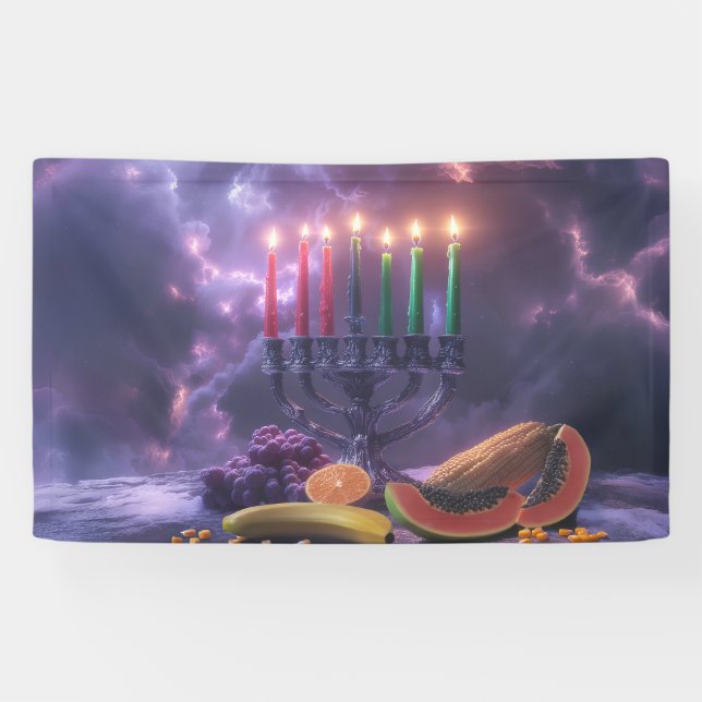 LONA KWANZAA - KINARA - MISHUMAA SABA -  (Horizontal)