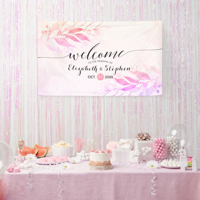 Lona La acuarela Magenta deja la bienvenida al Boda flo (Fiesta)